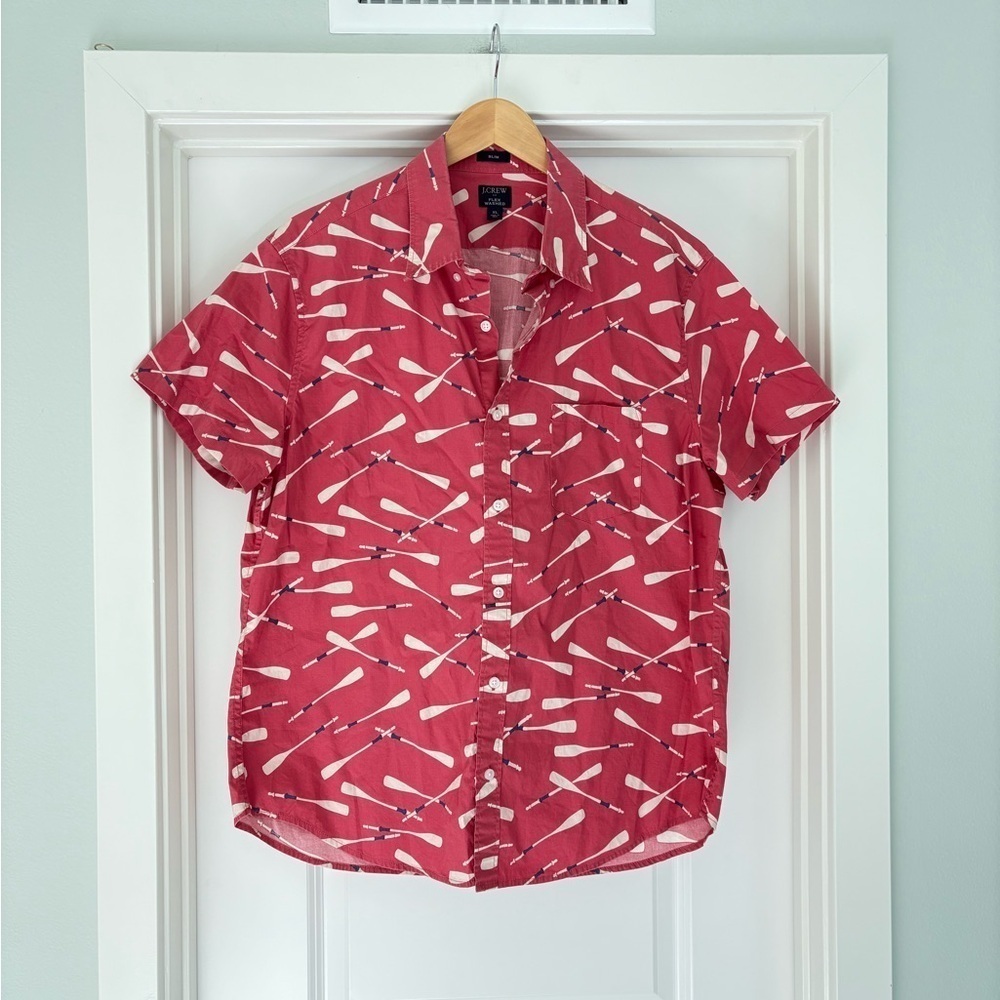 J. Crew Vintage Baseball Bat Print Collard Button Up Shirt Size XL